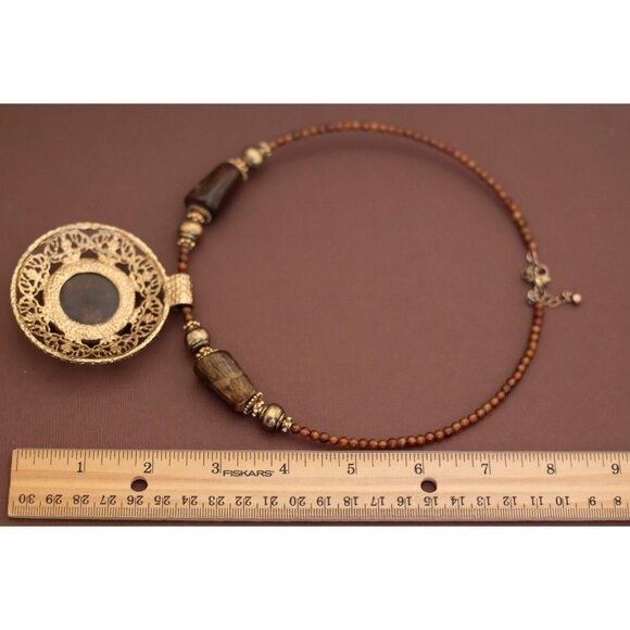 Vintage Victorian Large Medallion Statement Necklace 18 inch - U8 - Picture 3 of 3